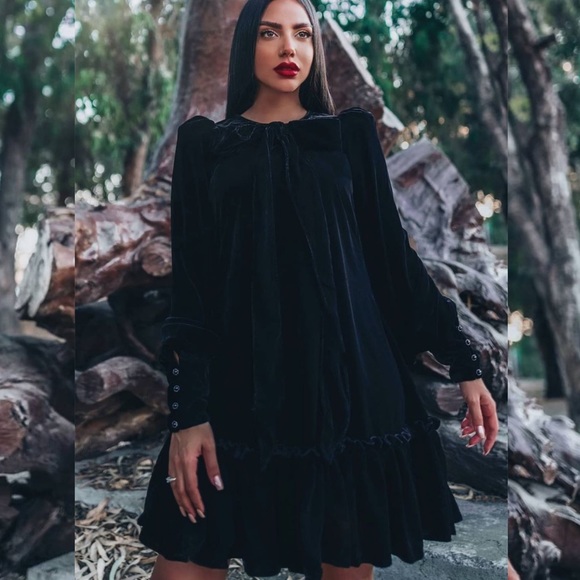 The Vampire’s Wife X H&M Pussy Bow Tie Velvet Dress 🖤 - Picture 7 of 17